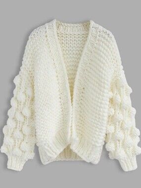 Chicwish Cuteness on Sleeves Chunky Cardigan in White Bubble Knit Euc
